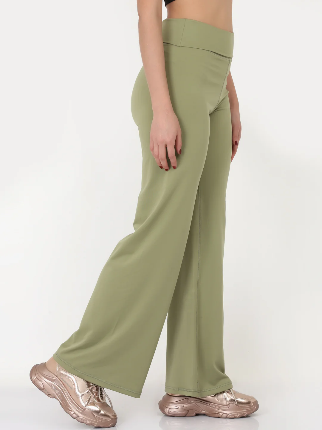 Green  Flared High Rise Full Length Yoga Pants - Image 4