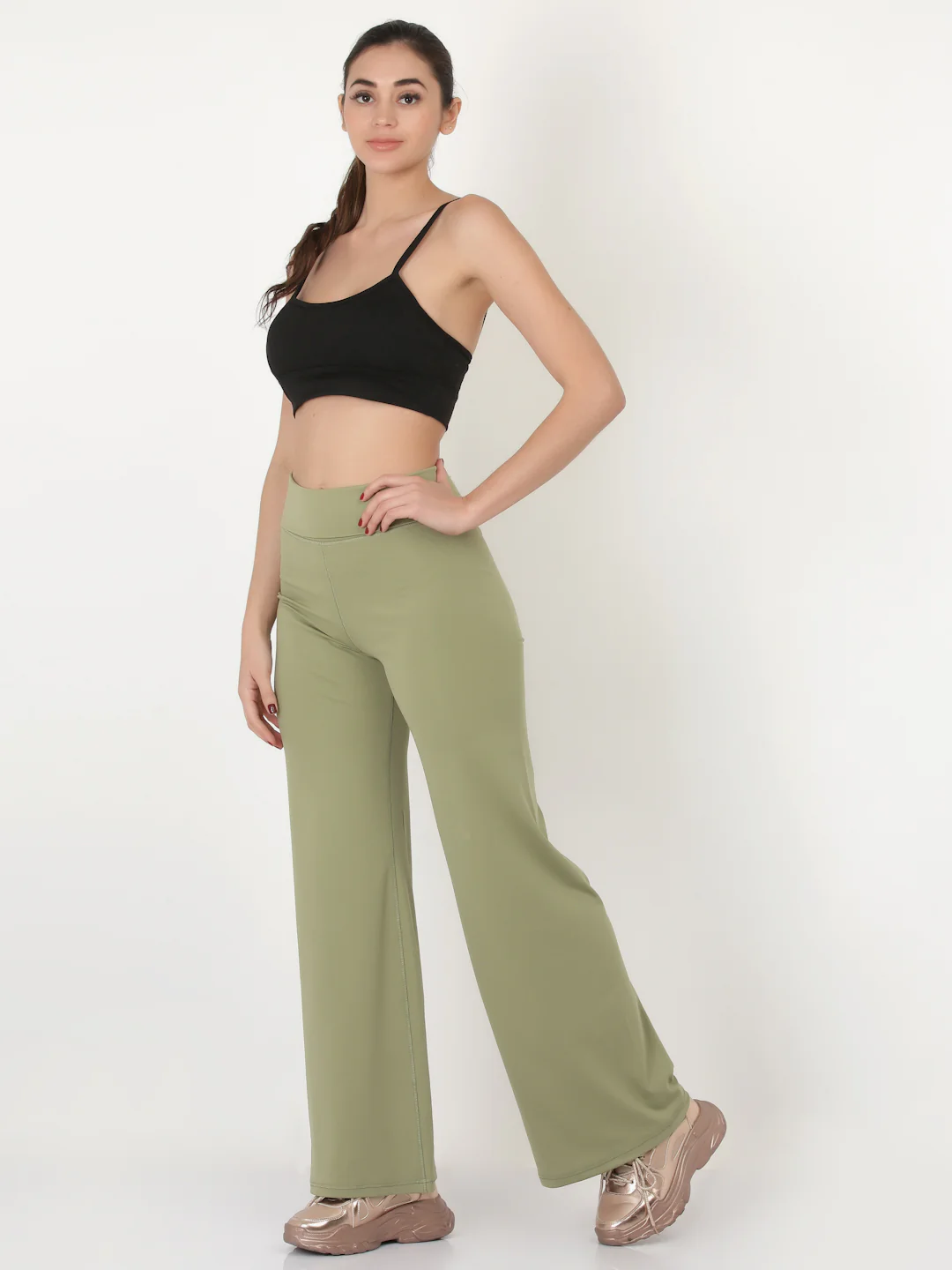 Green  Flared High Rise Full Length Yoga Pants - Image 6