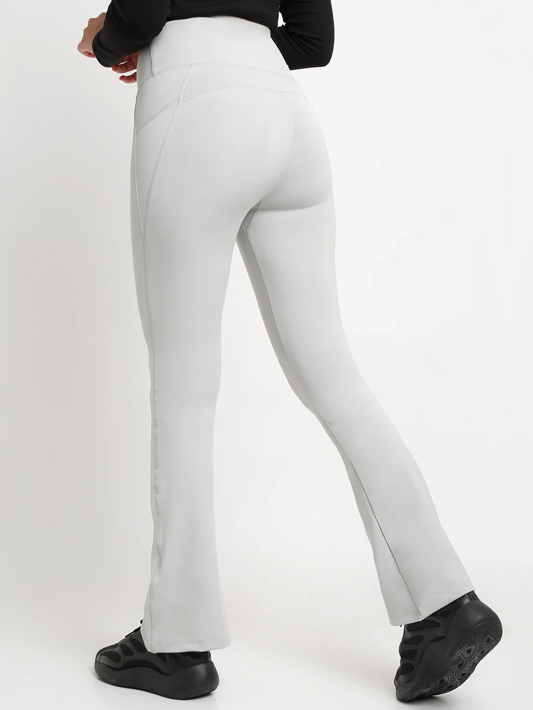 Grey Flare High Waisted Essential Pants With Pockets - Image 3