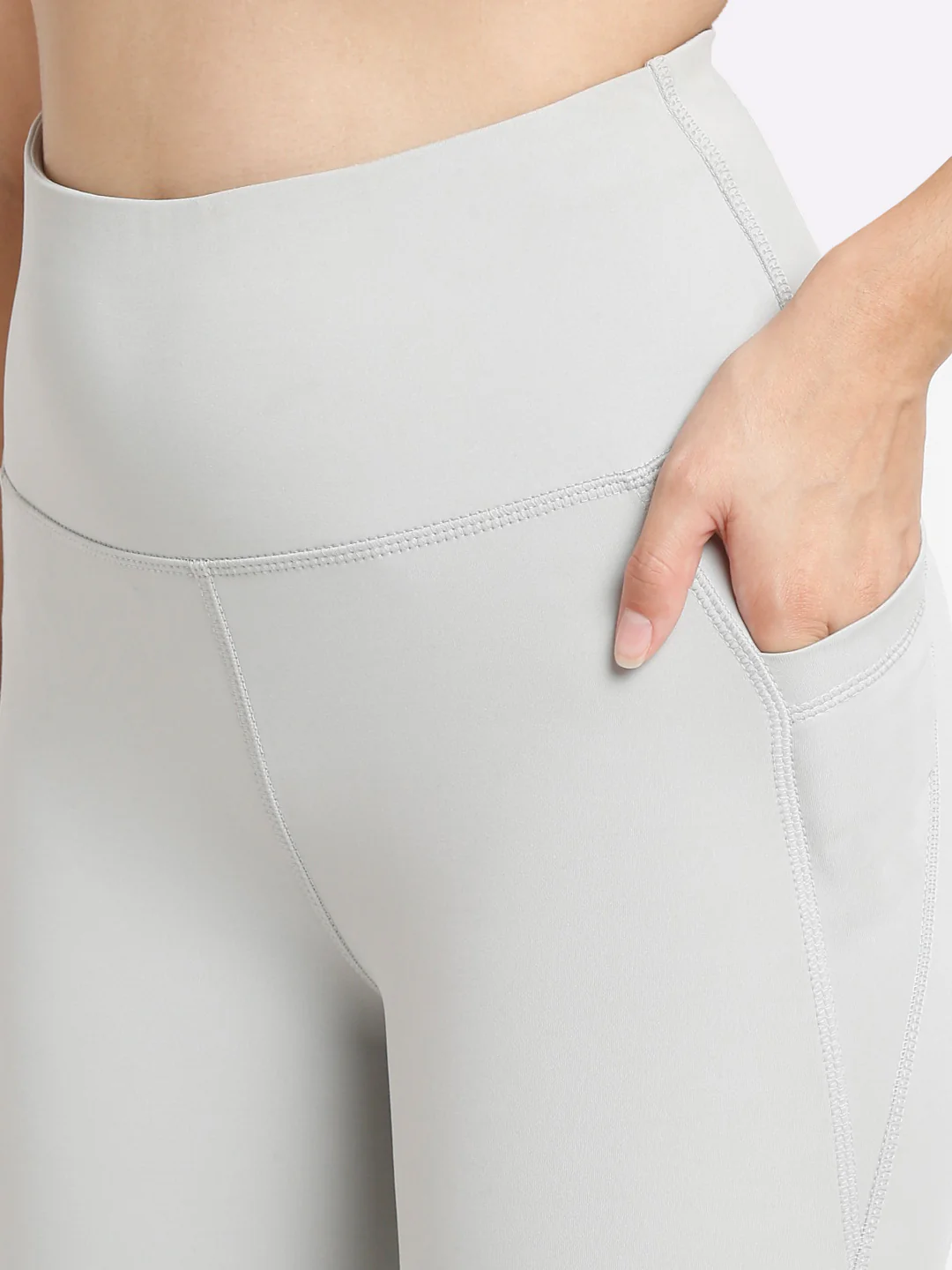Grey Flare High Waisted Essential Pants With Pockets - Image 4