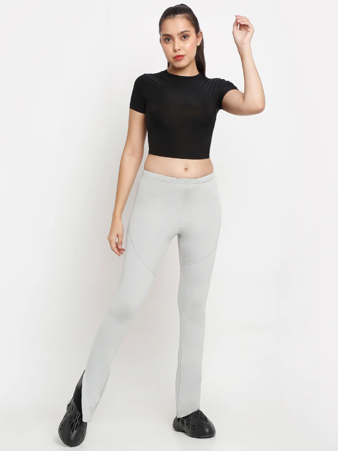 Grey Side Slit Flare Pants