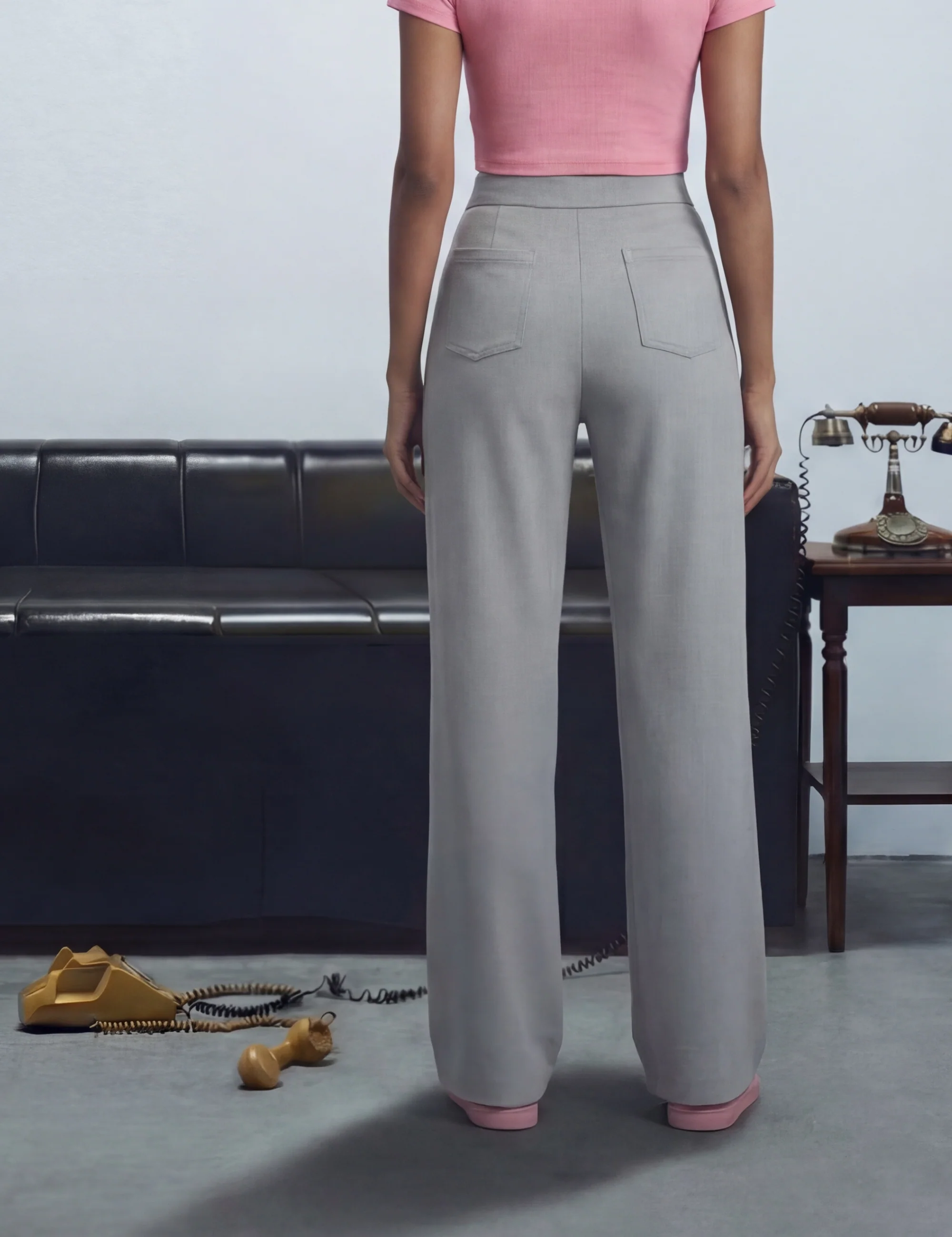 High Waisted Button Multiple Pockets Straight Leg Casual Pants - Image 3