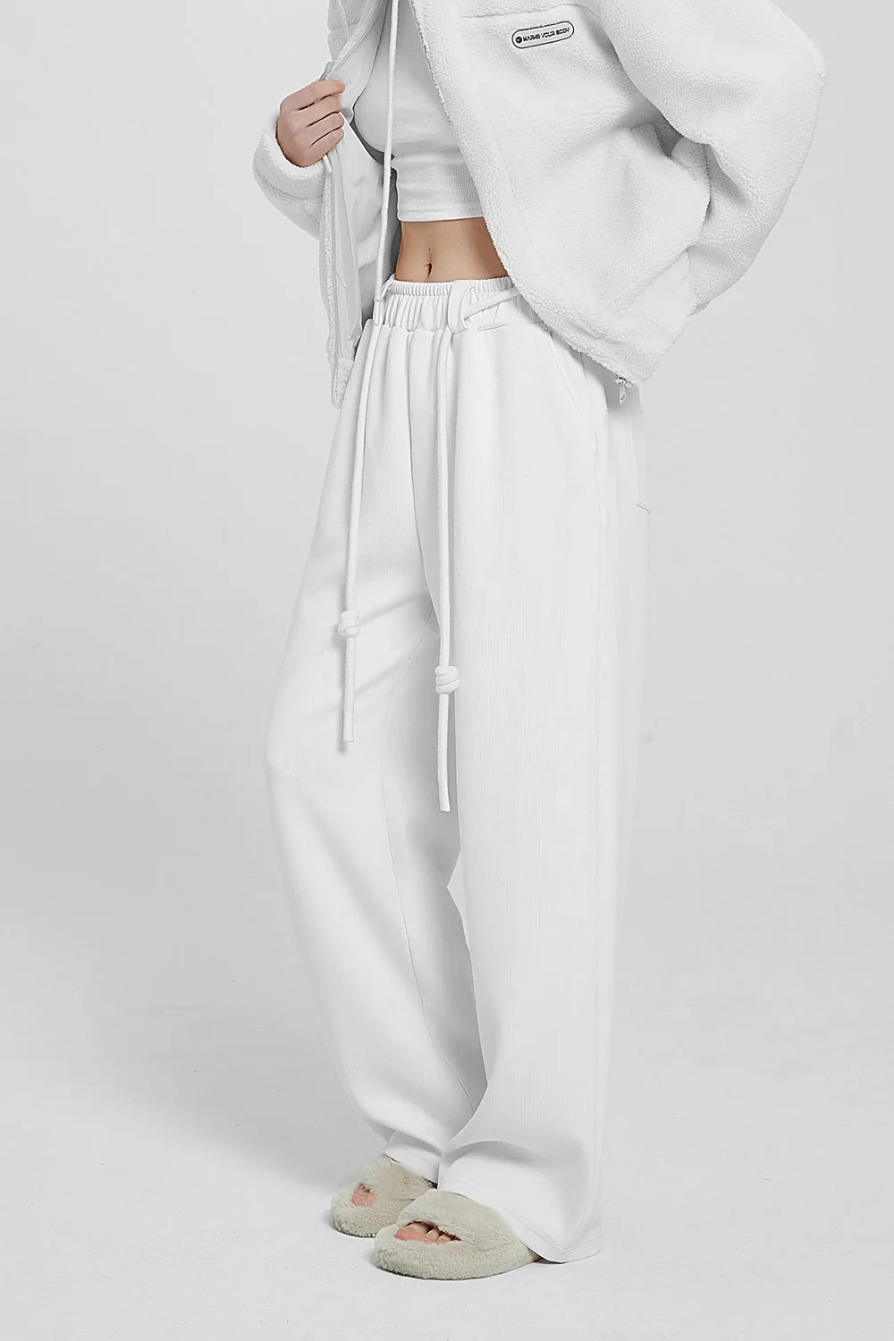 White High Waist Knitted Pants - Image 3