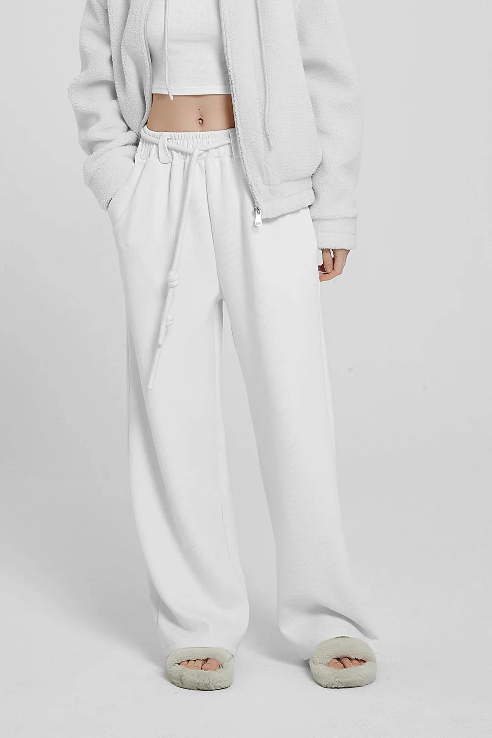 White High Waist Knitted Pants - Image 4