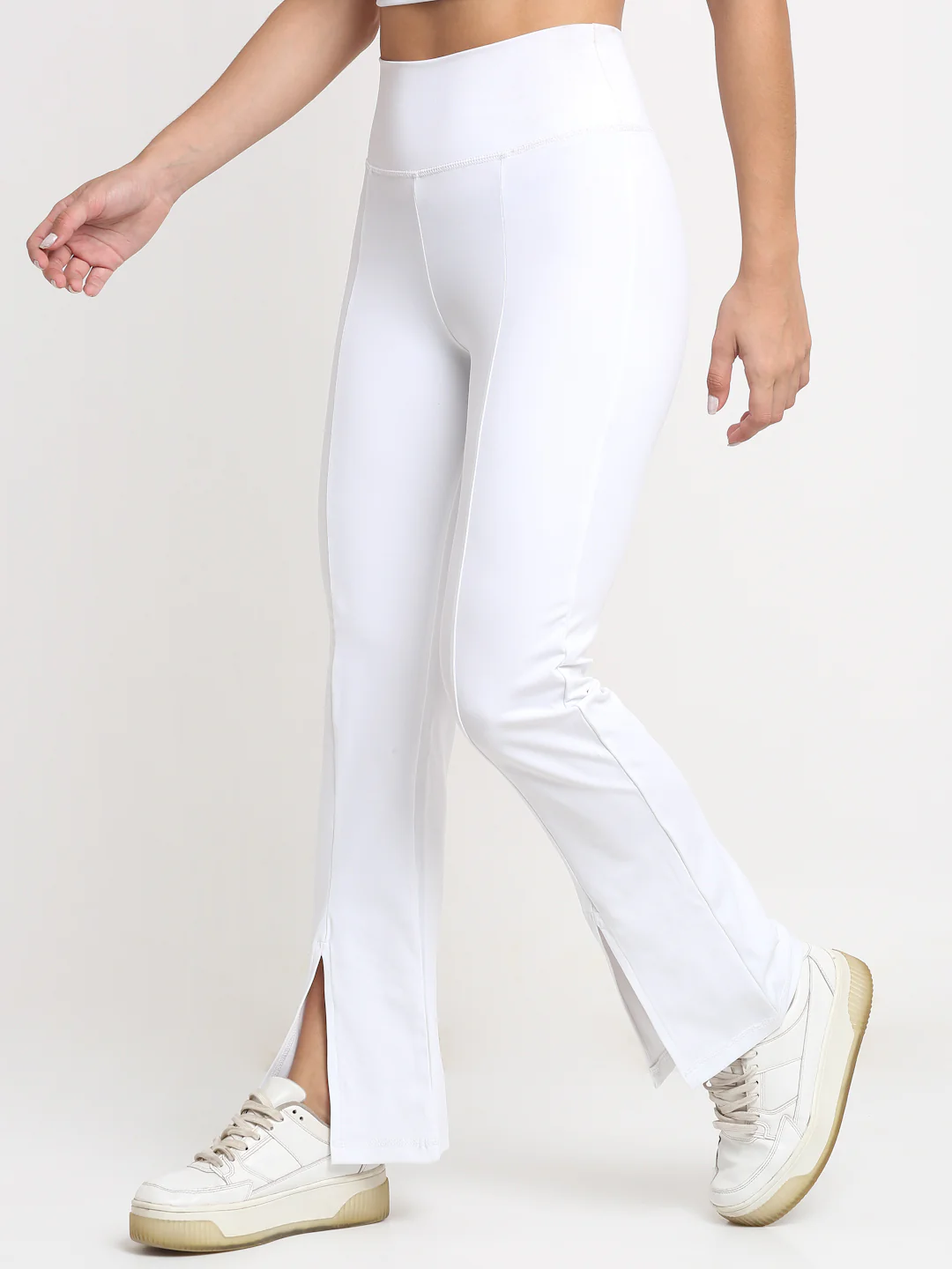 White High waist front slit yoga pants - Image 3