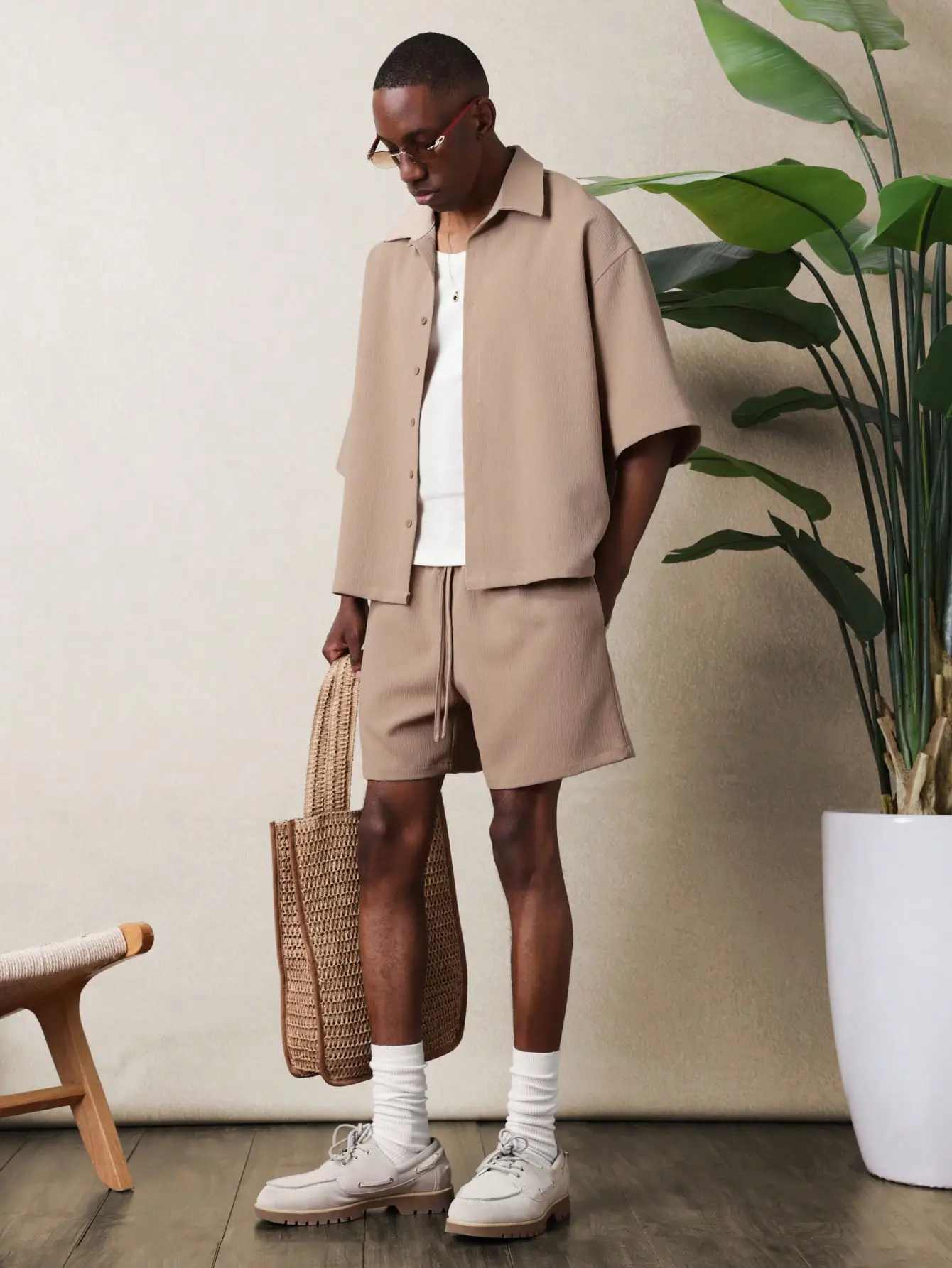 Yate Textured Button Down Shirt And Shorts Set (Pre-Launch)